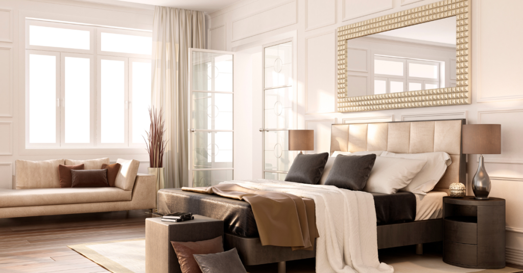 Classic primary suite layout with elegant bedroom design