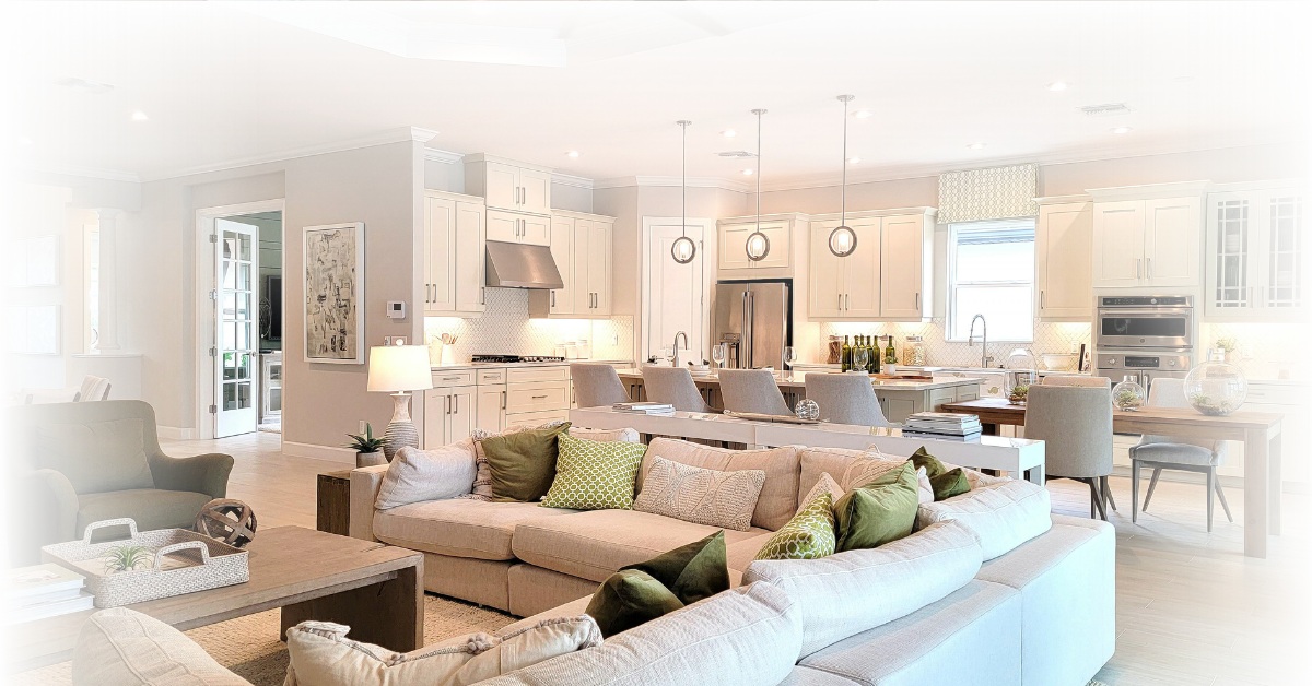 Open-concept kitchen and living room with aging-in-place design